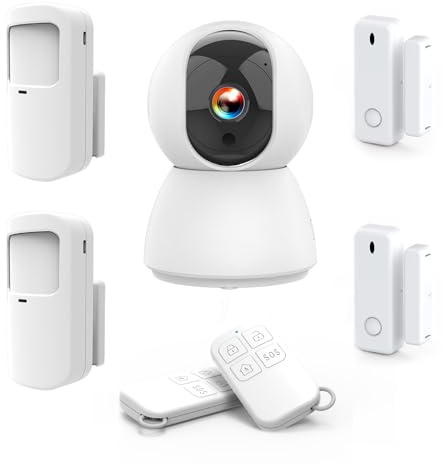 Kit Alarme étendu KYF-ALARM-012-ET Maison avec Caméra IP 4MP, 2 Détecteurs de Mouvement, 2 Détecteurs d'Ouverture, 2 Télécommandes, Sirène 90dB