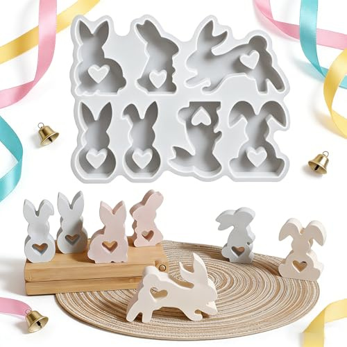 Stampo a Forma di Coniglietto per Pasqua,Bogoro 7 Stampi in Silicone a Forma di Coniglio Pasquale,Coniglietto Stampi in Silicone 3D,Da Utilizzare in Candele,Cera di Soia e Oggetti Artigianali.