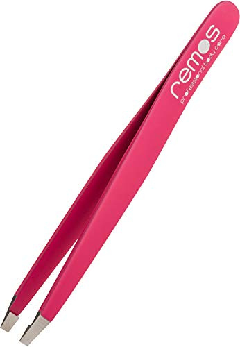 REMOS Augenbrauenpinzette aus Edelstahl mit gerader Spitze 9.5 cm in fuchsia