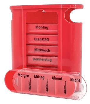 Medikamentendosierer Pillenbox rot 1 Stück Pillendose Tablettenbox Medi - Arznei- Medikamentenspender 7 Tage Original Tiga-Med Qualität