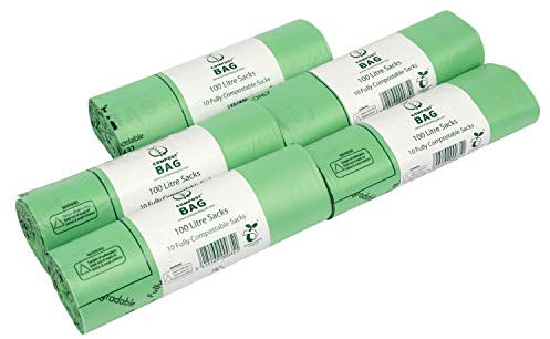 100L x50 Heavy Duty Compostable Food Waste Sacks - Compost Bag Food Waste Bin Liners - EN 13432 - Compost Bags with Composting Guide - 100 Litre