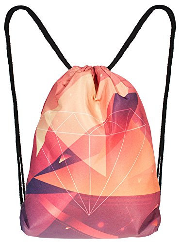 Hanessa Jutebeutel mit Diamant Art Kunst Motiv Aufdruck in Orange Sportbeutel Tüte Rucksack Beutel Tasche Gym Bag Gymsack Hipster Fashion Sport-Tasche Einkaufs-Tasche