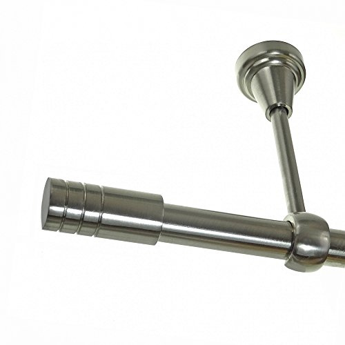 BASIT Gardinenstange Edelstahllook 19mm 1-läufig Decke 140cm lang D18 | Gardinenstangenset einläufig Deckenmontage Metall Deckenhalterung Vorhangstange 120-600cm wählbar Kappe Zylinder E60