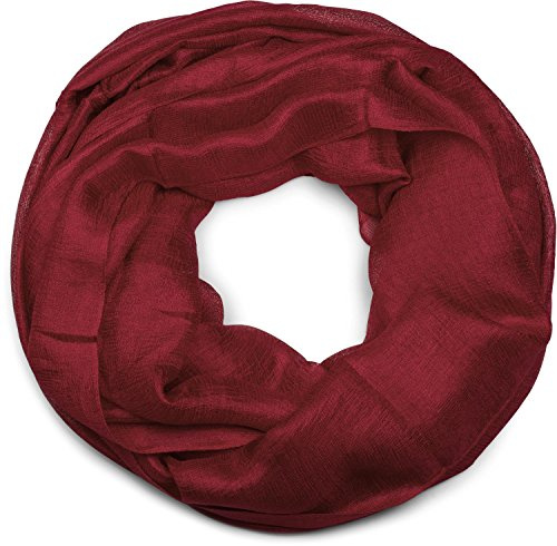styleBREAKER Écharpe loop pour femmes légère et soyeuse en couleurs unies, écharpe tubulaire estivale unie 01017063, couleur:Bordeaux-rouge