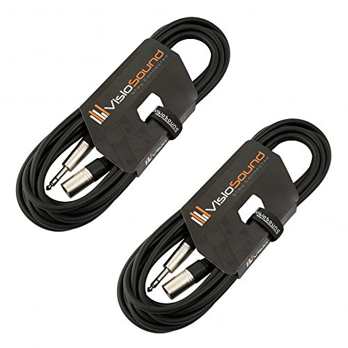Male XLR to 6.35mm Stereo TRS Jack Lead Audio Cable 2 Pack 6m Black/Black | 2 x Noiseless OFC Balanced Signal, Audio, Speaker, Patch Cable / 4 Colours