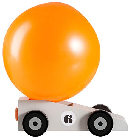 Donkey Products Silverstar Luftballonauto in der Farbe Grau mit Ballon aus Holz, 11,5x6 x3,5 cm, 900213