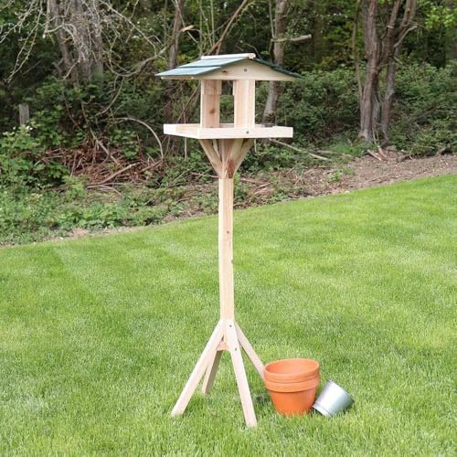 Homezone Hängend Holz Vogel Futterstation Vogelhaus Garten Füttern Station für Kleine Vögel Dach Schutz - Grün Dach Hölzernes Vogel Futterstation