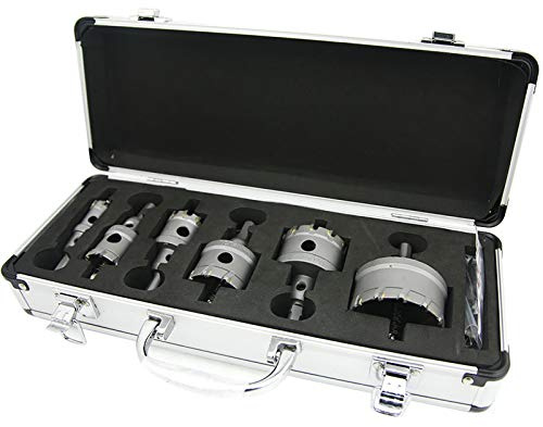 NORTOOLS Lochsäge-Set, 7-teiliges Hartmetall-Bohrer-Set mit Führungsbohrern, schwere Lochsäge für Ziegel, Stein, Beton, Mörtel, Edelstahl-Lochsäge-Set für Hohlwanddosen