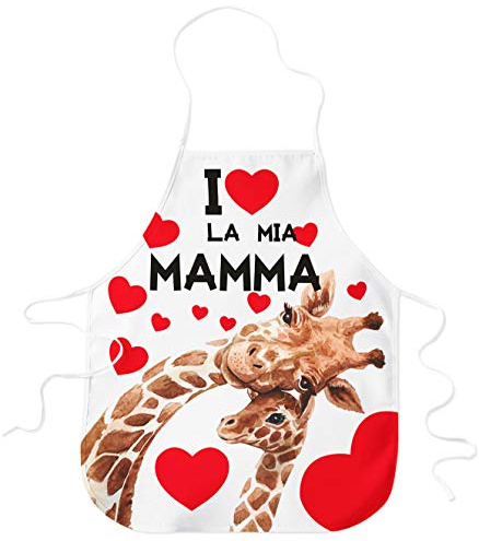 STAMPATEK Grembiule I Love Mamma Giraffe Cuori Cuoricini Divertente Cucina Grembiuli Idea Regalo Festa della Mamma Nonna
