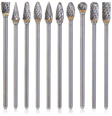 Bestgle 10PCS 3mm (1/8)Tige Longue Double Coupe Fraises en Carbure de Tungstène Limes Rotatives Fraises Diamantées Ensemble d'Embouts pour Outil Rotatif de Meuleuse, Longueur:100mm