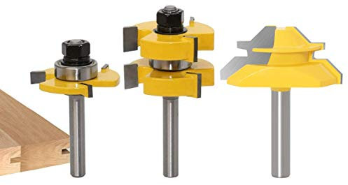Router Bit Set [3 Pezzi], APLUS 8mm Fresa per Tagli a 45 Gradi + Frese per Linguette e Scanalature, Strumenti di Lavorazione del Legno per La Casa e Fai da te