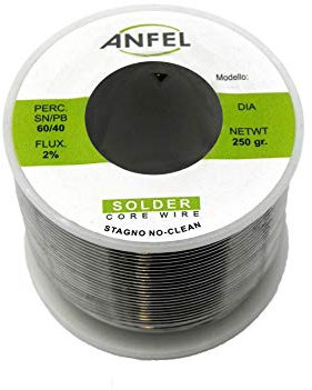 FILO STAGNO BOBINA STAGNO IN ROCCHETTO 60/40 250GR. 1MM PER SALDARE SALDATURA LABORATORIO HIGH QUALITY - NO CLEAN - AUTOSALDANTE - CON FLUSSANTE - (1mm 250gr)