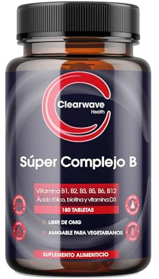 Complexe de super vitamines B très puissant - 8 vitamines B : B1, B2, B3, B5, B6, B12, Biotine, Acide folique et Vitamine D3-6 mois d'approvisionnement - Clearwave Health