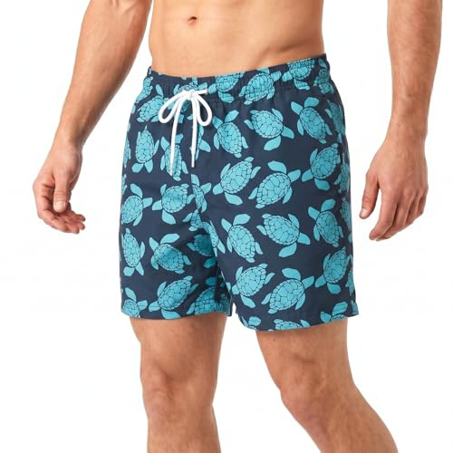 RIPT Men’s Quick Dry Swim Shorts with Mesh Lining Drawstring Waist UV50 Sun Protection Beach & Swimming Trunks (Navy/Turquoise, M)