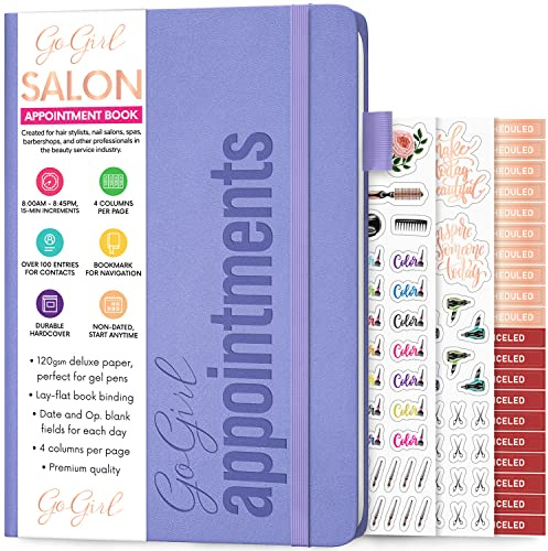 GoGirl Salon-Terminkalender – Reservierungsbuch für Schönheitssalons, Spas, Friseure, Ästhetiker – Appt Buchungsplaner, 18 x 25,5 cm (Lavendel)