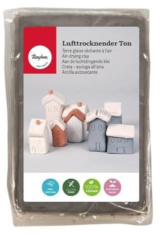 Rayher Lufttrocknender Ton, grau, 1 kg, Modelliermasse, lufthärtend, weich, geschmeidig, ohne brennen, 3450125