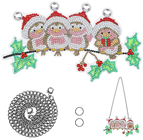 MWOOT DIY Weihnachten Diamant Malerei Anhänger Pendant, Vogel 5D Strass Diamond Pasted Painting Hängen Ornamente mit Kette, Vollbohrer Kunst Anhänger Kit für Anfänger Tür Fenster Wand Hanging Dekor