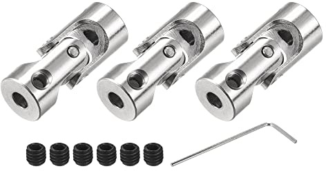 sourcing map 3 Stück Drehbare Kreuzgelenk Wellenkupplung 3.17mm bis 4mm Innendurchm. L23 x D9 mit Schrauben und Schraubenschlüssel für RC Modell