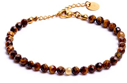 BERGERLIN Naturstein Perlenarmband Damen Herren, Silber/Gold | Naturstein Armband Damen & Herren: Armband Gold/Silber mit echten Heilsteinen – vom deutschen Prüflabor bestätigt.