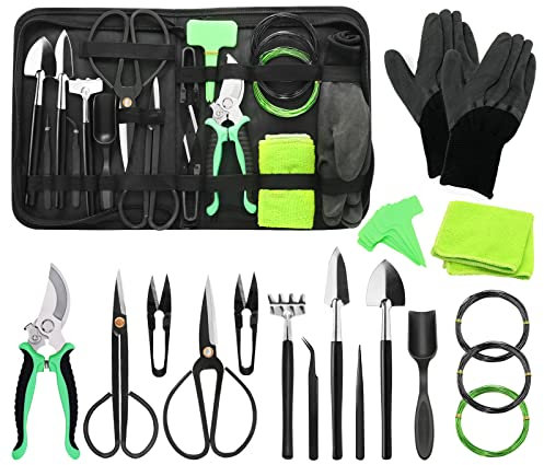 Bonsai Tools Set,YZNlife 24 PCS Carbon Steel Succulent Tools Gardening Trimming Tools with Organizer Bag,Include Leaf Cutters,Pruning Shear,Scissor for Beginners Indoor and Outdoor