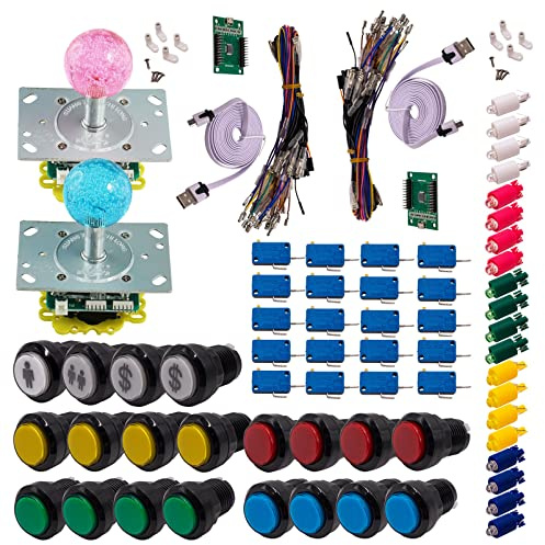 Kit Joysticks et boutons Arcade 2 x 1 Joueur Lumineux Boutons Noirs 2 Joysticks Lumineux Boules Carte XinMoTek Jeux Vidéo Retro Gaming