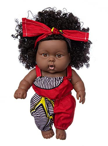 Schwarze Puppen, Realistische Babypuppe Mädchenpuppe, Afrikanische Babypuppen mit Kleidungsset 8 Zoll Baby Puppen Spielpuppe für Mädchen