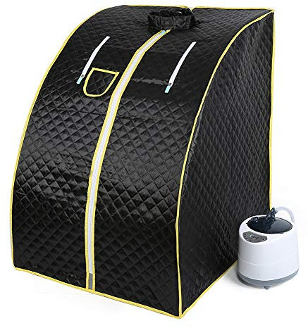 Ångbastu, spa- och bastutält, bärbar bastulåda för hemmet med fjärrkontroll och hopfällbar stol, 76 x 88 x 99 cm (svart)