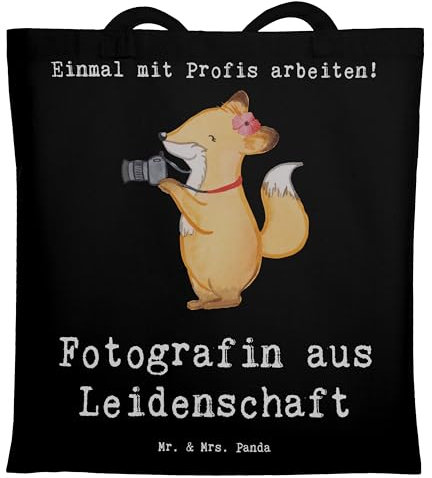 Mr. & Mrs. Panda Jutetasche Fotografin Leidenschaft - Geschenk, Ausbildung, Spruch, Lustig, Stoffbeutel, Schultasche, Fotografie, Tragetasche, Tasche, Umhängetasche