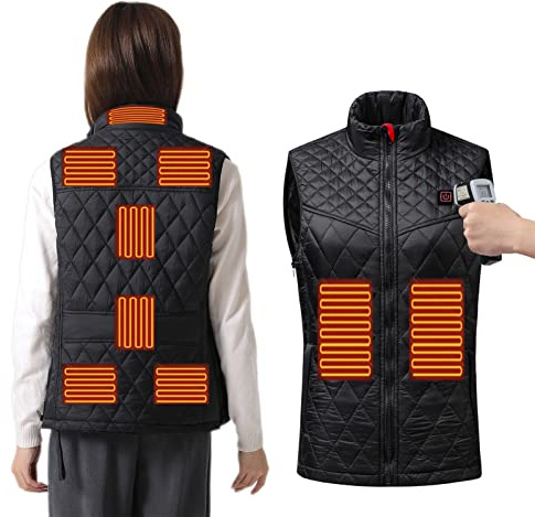 Heavyoff Fleece Heated Vest for Women with 9 Heating Zones, 3 Levels Electric Heated Jacket Winter Body Warmer Vest, Battery Not Included for Hunting/Hiking, Black, XXS