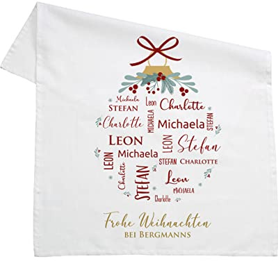 Herz & Heim® Personalisiertes Geschirrtuch 100% Baumwolle 45 x 70 cm mit Aufdruck Ihrer Wunschnamen Weihnachten