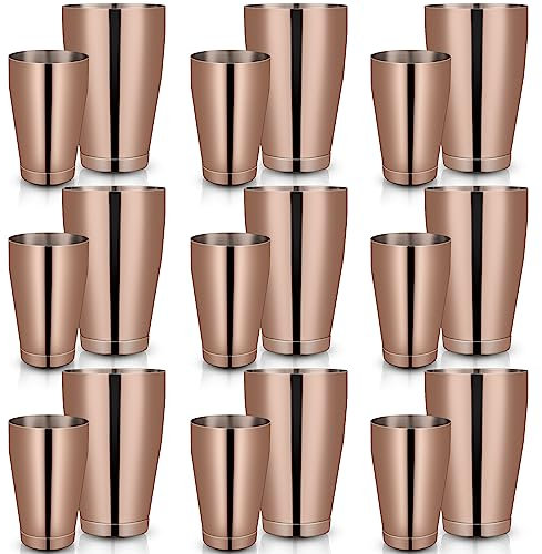 Lallisa 10 Pieces Cocktail Shakers Professional Bar Boston Shaker Set Stainless Steel Martini Shaker Drink Mixer Basic Tools Weighted Shake Metal Can for Bartenders, 18 Oz, 28 oz(Copper)