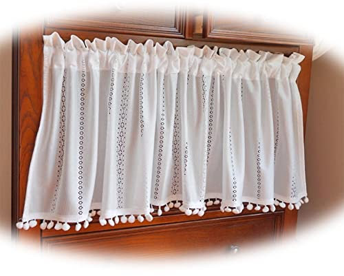 XFAK Scheibengardinen Transparent, Baumwolle Bistrogardine, Weiß Boho Küchengardine, Café/Küche/Schlafzimmer, Kleine Fenster Querbehang (Size : WxH/150x55CM)