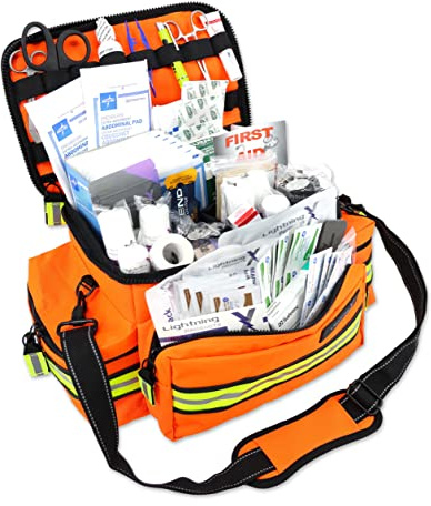 Lightning X Products Lightning X Mid-Sized First Responder EMT Bag | LXMB25 Fully Stocked Aid Kit w/ 200+ BLS Supplies - Orange