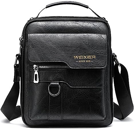 Umhängetasche Herren Schultertasche Herrentasche Klein Vintage PU Leder Crossbody Herren Tasche Umhängen Handtasche Männer für Arbeit, Schule, Alltag (schwarz 2)