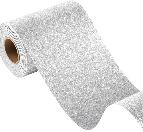 FunStick 10CMx6M Graue Glitzer Tapete Selbstklebend Glitzerfolie Silber Klebefolie Basteln Kinder Folie Für Möbel Sticker Glitzer Aufkleber Glitzerpapier zum Basteln Selbstklebend Plotterfolie Vinyl