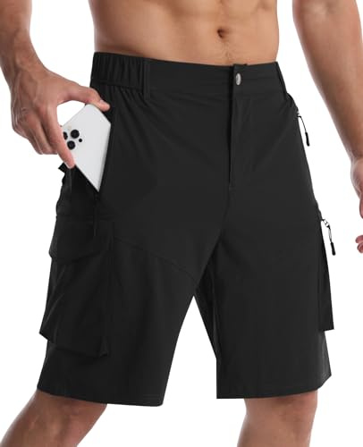 Danfiki Vandringsshorts män med blixtlåsfickor smarta promenadshorts snabbtorkande, Svart, XXL