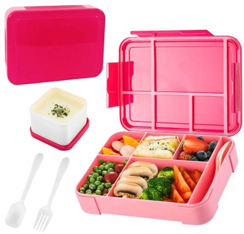 MQVXT Lunch Box Bambini,a prova di perdite Box per il pranzo,1330ML Lunch Box per Bambini con Cucchiaio e forchetta,senza BPA,per ragazze e ragazzi,perfetto per scuola, asilo e gite,(Rosa)