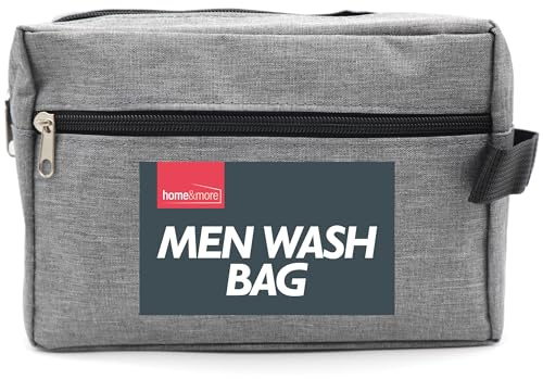 SOL Grey Mens Wash Bag - Travel Toiletry Organiser with Carry Handle | Water resistant multiple compartments, compact yet spacious, for gym, work and travel