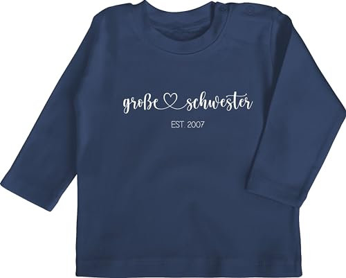 Baby Langarmshirt - Große Schwester est Jahreszahl I Ich werde große Schwester Geschenk - 12/18 Monate - Navy Blau - Geschwister Big Sister Grosse t-Shirt Love Tshirt Shirt Langarm t lang