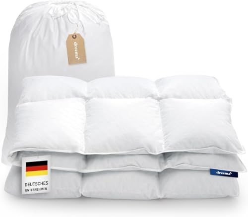 DREEMA Original ganzjahr Komfort-Daunendecke 155x220 | Extraweiche Daunenfüllung | in Deutschland gefertigt | 100% nachhaltig mit Oeko-TEX & Nomite | Allergiker geeignet | Soft-Touch Baumwollbezug