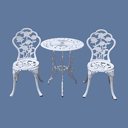 TangXiaoQi Outdoor Möbel Bistro Set mit Rose Muster 1 Tisch 2 Stühle für Garten Patio Veranda (Rose-weiß)