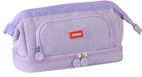 LICHENGTAI Estuche escolar grande de doble capa, portalápices de mesa con cremallera, estuche portalápices niño estuche material escolar maquillaje bolsa para niñas niñas niños, violeta, M