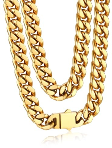 Bandmax Panzerkette Herren Kette Edelstahl Halskette 5/7/9/12MM breit Damen Kubanische Kette Silber/Gold/Schwarz Gliederkette Männer Hip Hop Kette Schmuck Auswählbare Kettenlänge 45-76CM