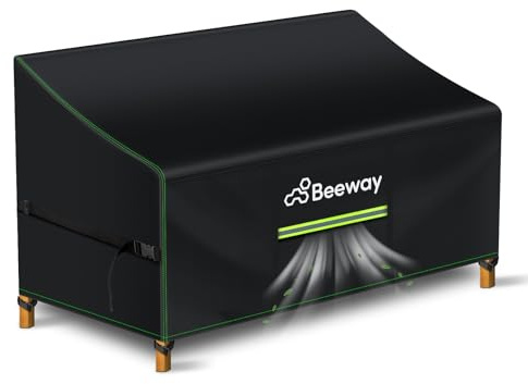 BEEWAY Garden Bench Cover Waterproof 4 Seater with Air Vent, Outdoor Patio Bench Seat Cover - 420D Oxford Fabric, Anti-UV , Windproof - 194 x 66 x 89/63cm