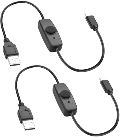 JSADZKJ Kurzes USB-Kabel mit Ein/Aus-Schalter - 5V Typ-C-zu-USB-Stromkabel & Typ-A-zu-C-Stromschalter-Verlängerung Ideal fü r USB-Ventilatoren, Schreibtischlampen und LED-Streifen-0.3m (2PCS).