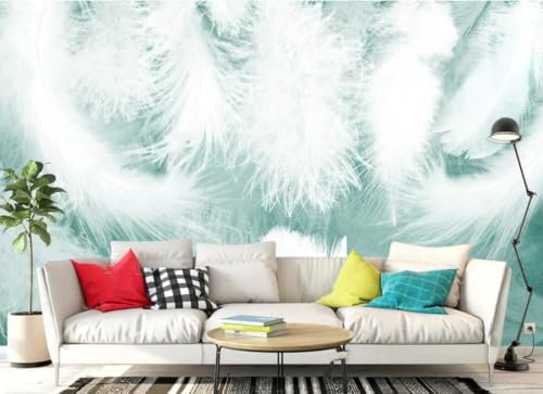 Papier Peint intissé Panoramique Plumes Tapisserie Murale 3D Minimaliste Peint À La Main Aquarelle Blanc Plumes Chambre À Coucher Fond Mur 250cmx175cm Salon Chambre Adulte Enfant Zen Poster Geant Mur