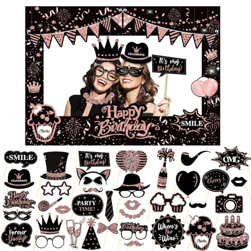 LMSHOWOWO 38 pezzi di oggetti di scena per foto di compleanno glitterati e giganti cornici per foto di carta, divertenti oggetti di scena per selfie, cornici personalizzate per selfie, decorazioni per