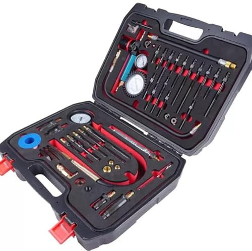 YUZINO Comprobador de compresión, 46 unidades, comprobador de compresión de motor de gasolina y diésel, medidor de compresión, kit de prueba de fugas con adaptador para automóviles, camiones