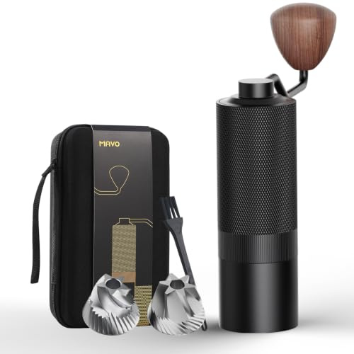 MAVO Manual Coffee Grinder, Hand Coffee Grinder, Capacity 25g with CNC Stainless Steel Conical Burr, Adjustable Setting, Burr Coffee Bean Grinder (Black, Double Cores Set)