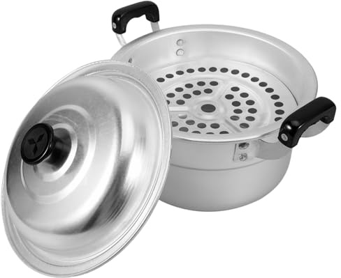 TOPBATHY Olla de Aluminio Gruesa Multifuncional de Olla Pequeña para Sopa Vaporera con Tapa y Doble Asa para Cocinar Fideos y Guisos Casa